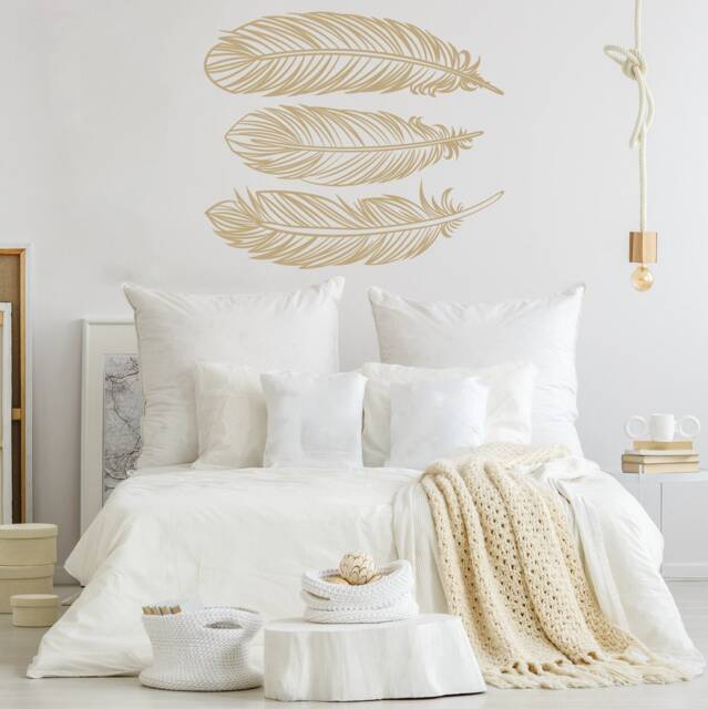 Set Of 3 Feathers Wall Decal Bohemian Bedroom Decor #111 - image 1
