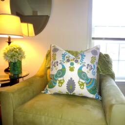 Peacock Pillow Cover, Green Blue Bird Print, 24x24 Throw - thumbnail 3