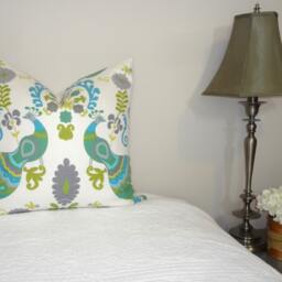 Peacock Pillow Cover, Green Blue Bird Print, 24x24 Throw - thumbnail 2