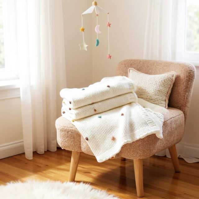 Cream Polka Dot Knit Blanket - Soft Cotton Baby Boho Throw Cozy Sofa Snuggle Modern Nursery Decor - image 1