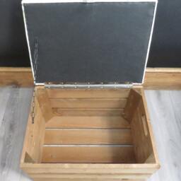 Large Rustic Wooden Storage Crate - Upholstered Check Fabric Lid Seat - thumbnail 2