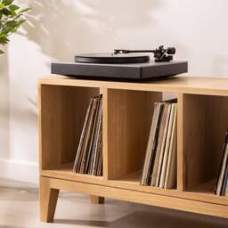 Handcrafted Mid-Century Solid Oak Vinyl Record Cabinet - Stylish Turntable & Storage Solution