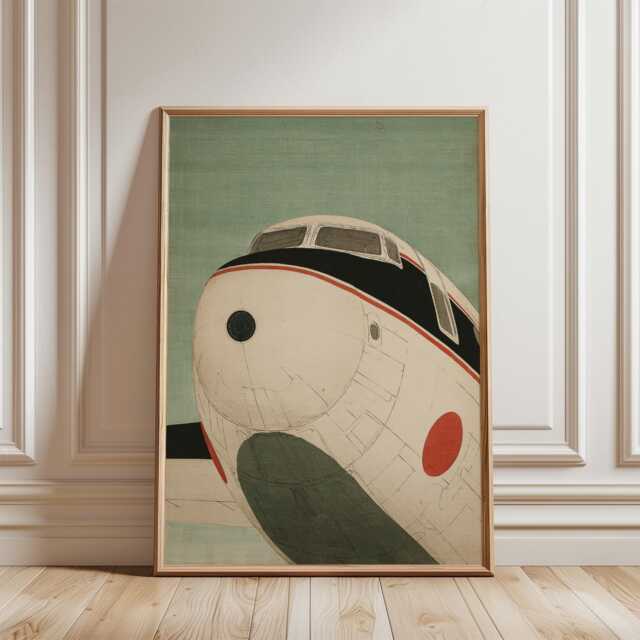Vintage Airplane Nose Poster - Japanese Style Aviation Illustration Minimal Aircraft Wall Art - image 1