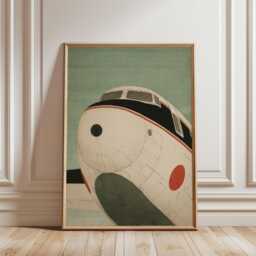 Vintage Airplane Nose Poster - Japanese Style Aviation Illustration Minimal Aircraft Wall Art - thumbnail 1