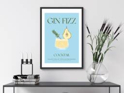 Gin Fizz Cocktail Art Print Poster - Party Signature Drink Sign Trendy Wall Decor Minimalist Elegant Retro Gift A5 A4 A3 - thumbnail 1