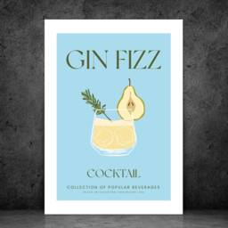 Gin Fizz Cocktail Art Print Poster - Party Signature Drink Sign Trendy Wall Decor Minimalist Elegant Retro Gift A5 A4 A3 - thumbnail 2