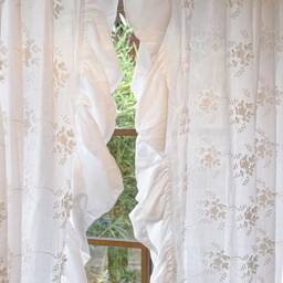 Cotton Semi-Sheer Curtain, French Style White 3D Embroidered Floral Bedroom Drapery With Ruffled Edge - thumbnail 2
