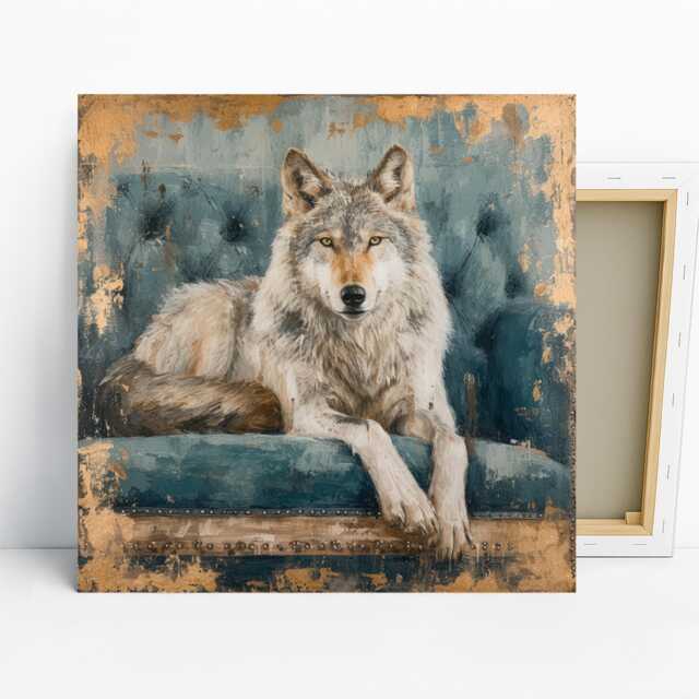 Wolf Art, Canvas Or Poster, Rustic Farmhouse Decor, Living Room Bedroom Office Entryway Wall Brown Gold Teal Grey - image 1