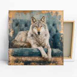 Wolf Art, Canvas Or Poster, Rustic Farmhouse Decor, Living Room Bedroom Office Entryway Wall Brown Gold Teal Grey - thumbnail 1