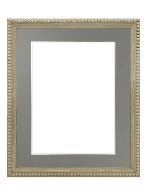 Crown Clay Photo Frame With Dark Grey Mount, Wooden Bobbin Distressed - image 1
