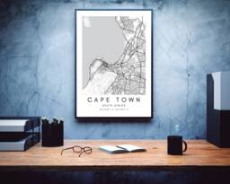 Cape Town Map Wall Art - Printable City Street Gift Digital Decor Black & White Coordinates Print - thumbnail 1
