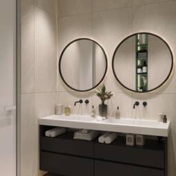 Black Round Mirror Circle Art Deco Cabinet Wall Loft Hanging Large Valensia - thumbnail 2