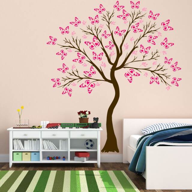 Large Wall Tree Baby Girl Nursery Decal Butterfly Cherry Blossom Art Woodland Decor #1374 - image 1
