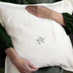 Hand Embroidered Linen Christmas Pillowcase Holiday Decor - thumbnail 3