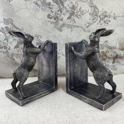 Boxing Hares Bookends Set, Pair Of 2 Antique Bronze Style Ornaments - thumbnail 2