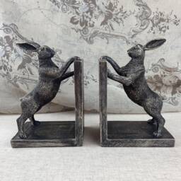 Boxing Hares Bookends Set, Pair Of 2 Antique Bronze Style Ornaments - thumbnail 1