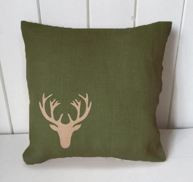 stag Deer - Cushion Fabric Panel Or Case Or With Filling Rustic Natural Jute Burlap Hessian
