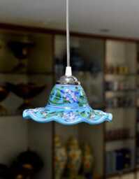 Handmade Blue Pottery Pendant Light Artistic Floral Hanging Lamp - thumbnail 3