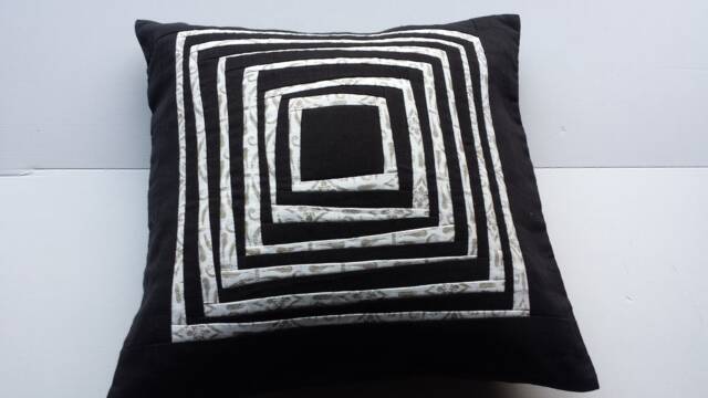 Black & White Linen Patchwork Pillow Cover Handmade Cushion Case - image 1
