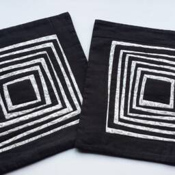 Black & White Linen Patchwork Pillow Cover Handmade Cushion Case - thumbnail 4