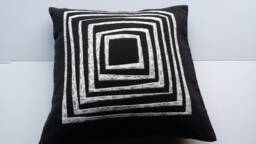 Black & White Linen Patchwork Pillow Cover Handmade Cushion Case - thumbnail 1