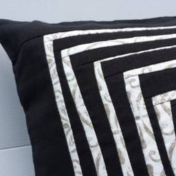 Black & White Linen Patchwork Pillow Cover Handmade Cushion Case - thumbnail 2