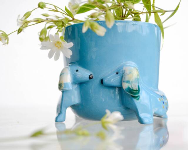 Dachshund Flower Pot, Ceramic Dog Planter, Succulent Vase - image 1