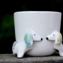 Dachshund Flower Pot, Ceramic Dog Planter, Succulent Vase - thumbnail 3