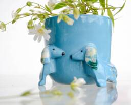 Dachshund Flower Pot, Ceramic Dog Planter, Succulent Vase - thumbnail 1