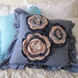 Linen Euro Sham Pillow Cover With Flower Appliques, Shabby Chic Bohemian Bedding - thumbnail 2