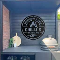 Custom Barbecue Metal Sign With Personalized Name, Outdoor Grill Wall Art, Large Bbq Decoration - thumbnail 1