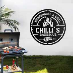 Custom Barbecue Metal Sign With Personalized Name, Outdoor Grill Wall Art, Large Bbq Decoration - thumbnail 2