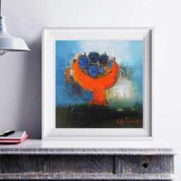 Abstract Fruit Bowl Art Print Turquoise, Blue & Orange Still Life - thumbnail 1