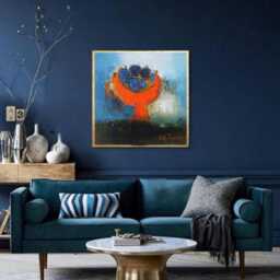 Abstract Fruit Bowl Art Print Turquoise, Blue & Orange Still Life - thumbnail 2