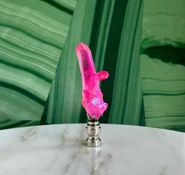 Titanium Quartz Cluster Lamp Finial in Hot Pink On Shiny Chrome Hardware - image 1