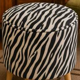 Upholstered Ottoman Round Hidden Storage Footstool - Art Deco Zebra Animal Print - thumbnail 3