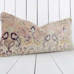 Vintage Turkish Kilim Pillow Cover, 12x24 Lumbar Wool Cushion, Boho Decor - thumbnail 3