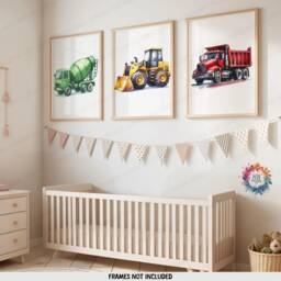 Construction Vehicle Prints - Set Of 3 Kids Nursery Decor - Digger Wall Art Boys Truck Artwork Bedroom Print Watercolour Playroom - thumbnail 2
