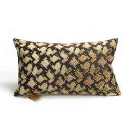 Vintage Cut Velvet Lumbar Pillow Cover, Beige & Pink - Handmade - thumbnail 1