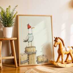 Seagull Nursery Poster, Coastal Kids Wall Art, Baby Room Ocean Print, Whimsical Bird Illustration, Nautical Playroom Decor - thumbnail 2