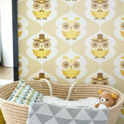 Nursery Self Adhesive Vinyl Wallpaper For Kids Room, Peel & Stick Retro Owl Pattern Wall Decal - Olb_019 - thumbnail 3