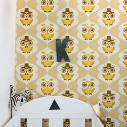 Nursery Self Adhesive Vinyl Wallpaper For Kids Room, Peel & Stick Retro Owl Pattern Wall Decal - Olb_019 - thumbnail 2