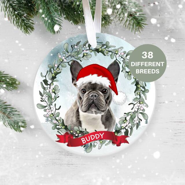 French Bulldog, Personalised Christmas Ornament, Tree Custom Dog Pet Lover, Personalized Bauble Uk, Ceramic - image 1