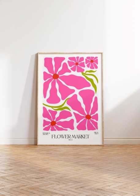 Flower Market - Milan, Chic, Modern Print, Gallery Wall, Art, Cute Boho Poster, Vibrant Pink, Botanical A4/A5/A3/A2/8x10/5x7 - image 1