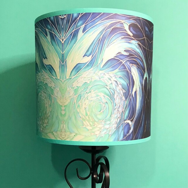 Blue Aqua Dolphin Lamp Shade - Swimming Dolphins Lampshade Navy Prussian Green Ocean Decor - image 1