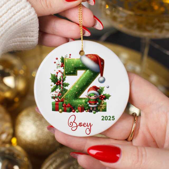 First Christmas Letter Ornament With Name & Initial - Personalised Elf Santa Hat Decoration Ornament For Tree2025 - image 1