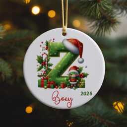 First Christmas Letter Ornament With Name & Initial - Personalised Elf Santa Hat Decoration Ornament For Tree2025 - thumbnail 4