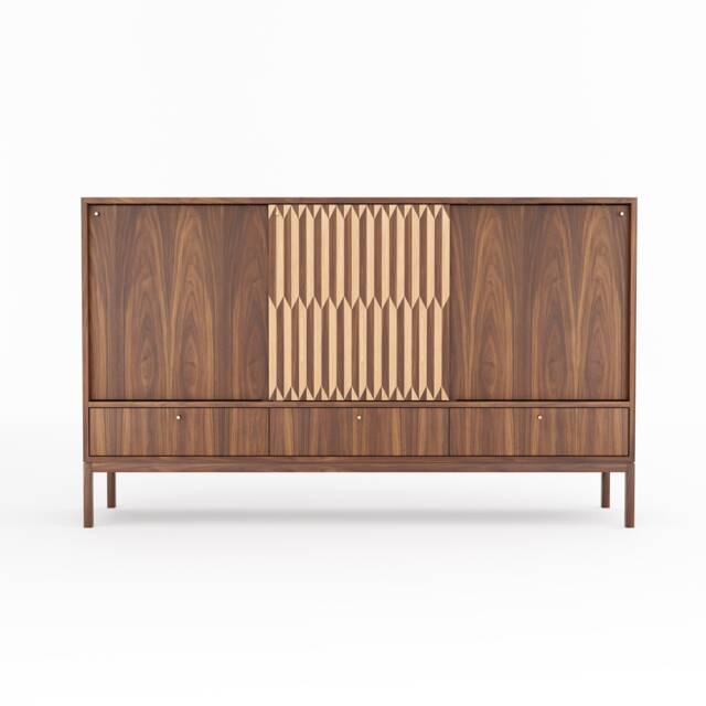 Mid Century Modern Walnut Sideboard With Inlaid Sliding Doors - image 1