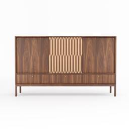 Mid Century Modern Walnut Sideboard With Inlaid Sliding Doors - thumbnail 1