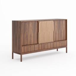 Mid Century Modern Walnut Sideboard With Inlaid Sliding Doors - thumbnail 2
